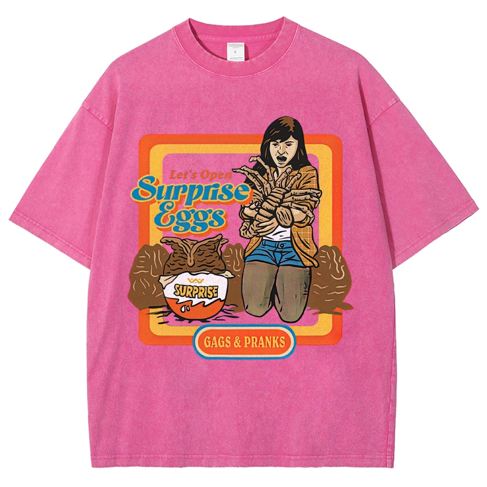 Retro 70s Comic Surprise Egg Monster Tentacle Woman Horror Parody Vintage Washed T-Shirt