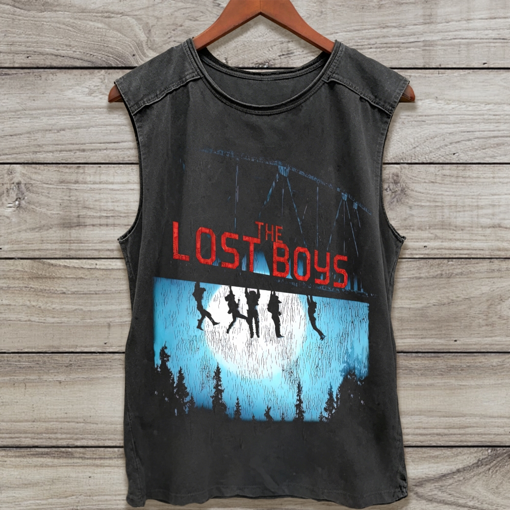Retro Bridge Vampire Silhouette Horror Movie Acid Washed Tank Top