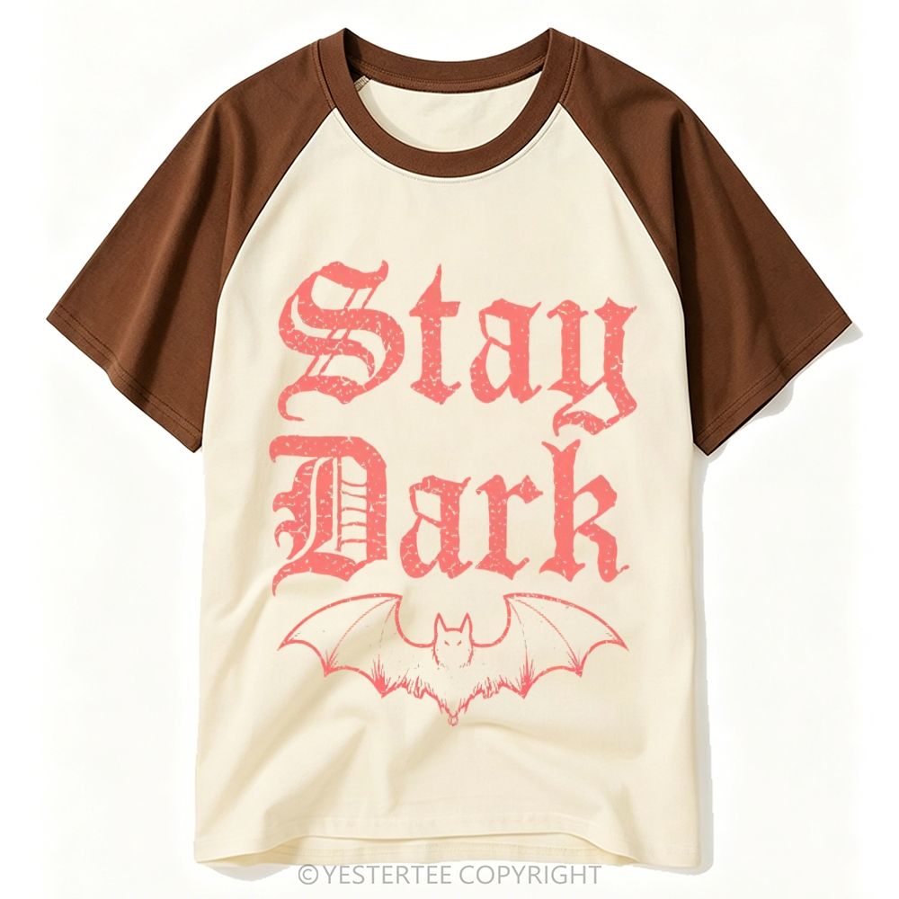 Yestertee Distressed Gothic Font Bat Stay Dark Retro Baseball T-shirt