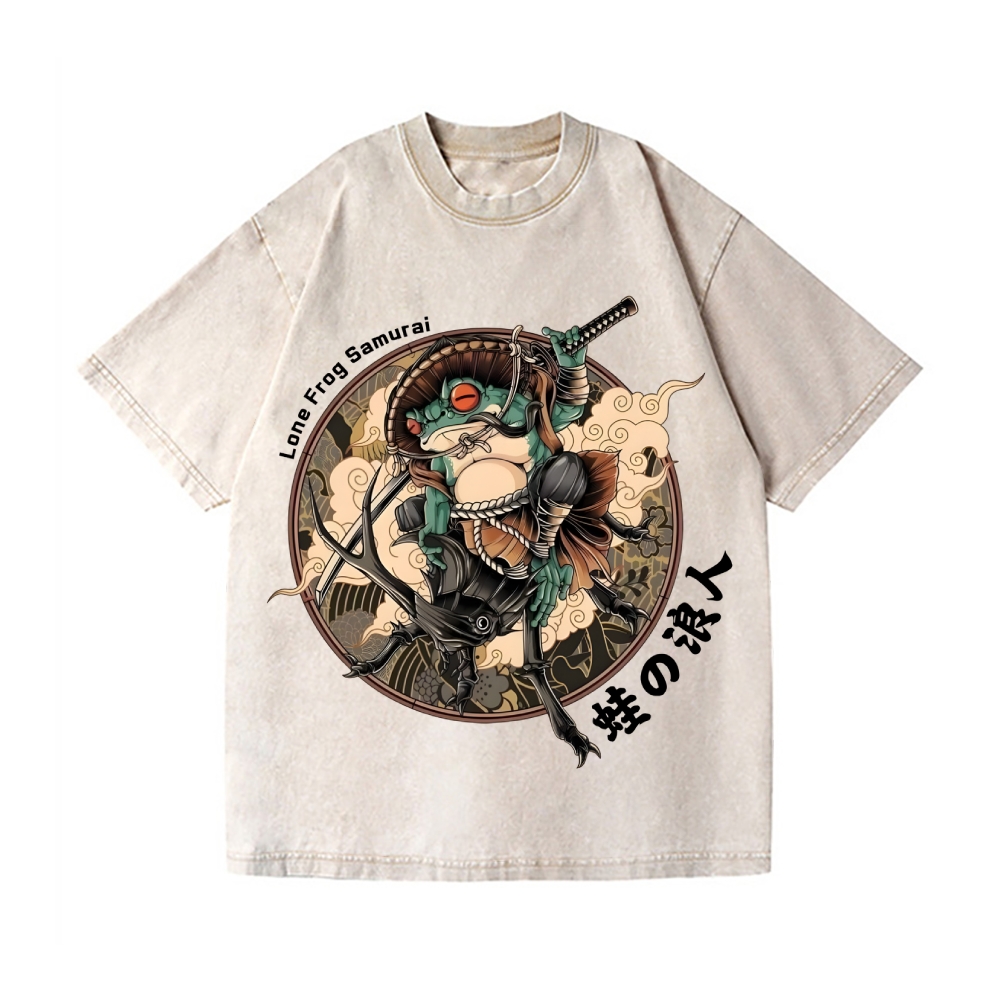 Samurai Frog Vintage Wash Japanese Design T-Shirt