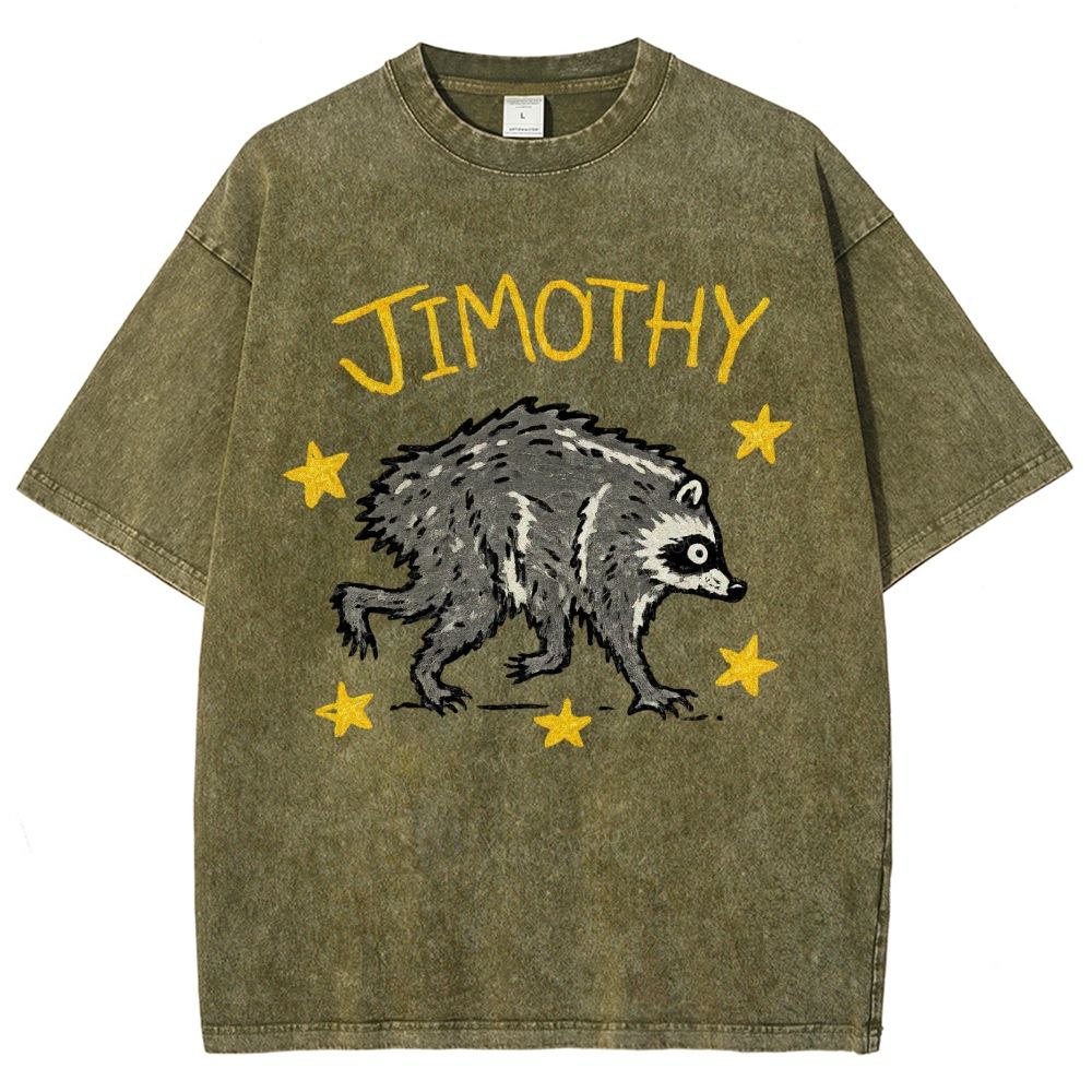Trendy Raccoon Meme Washed T-Shirt 
