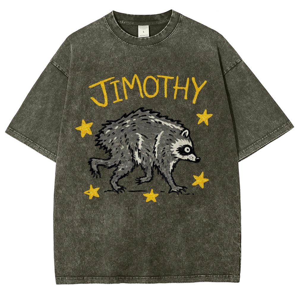 Trendy Raccoon Meme Washed T-Shirt 
