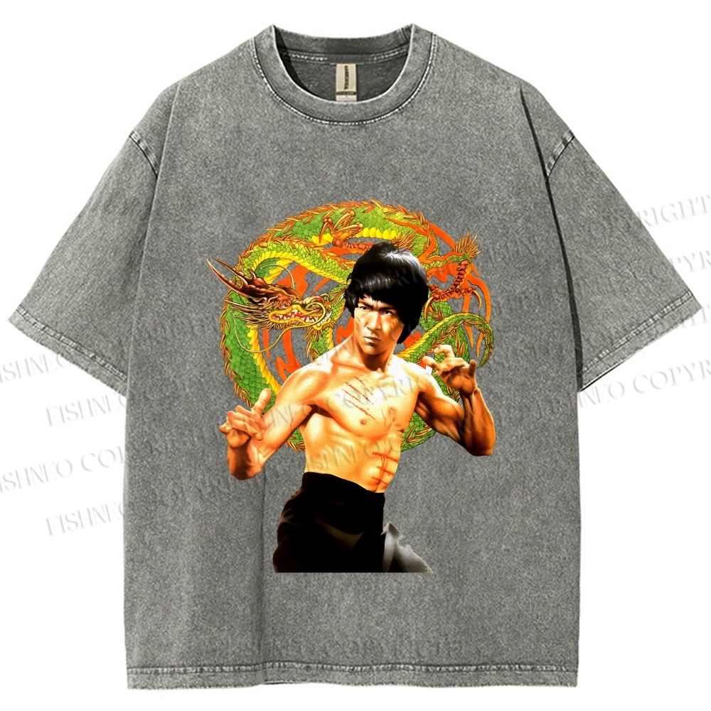 Unisex Bruce Lee Dargon Printed Washed Tee