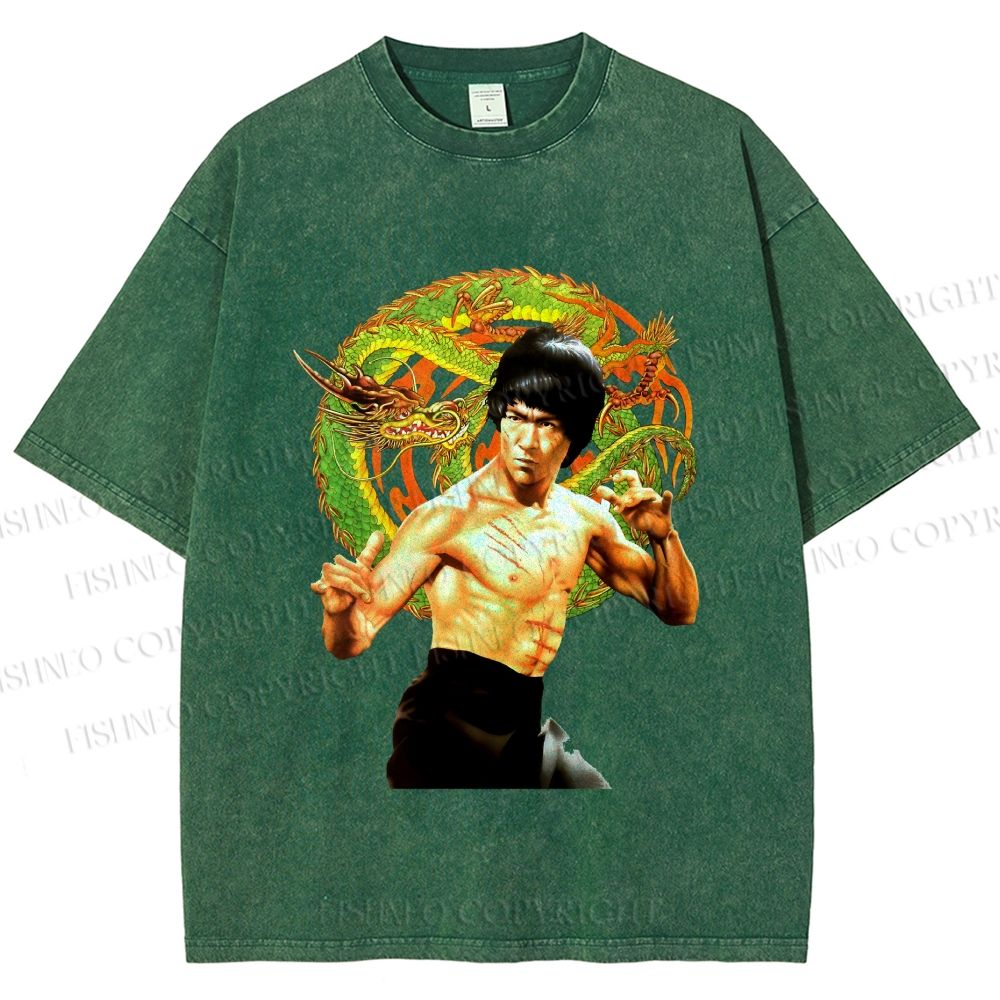 Unisex Bruce Lee Dargon Printed Washed Tee