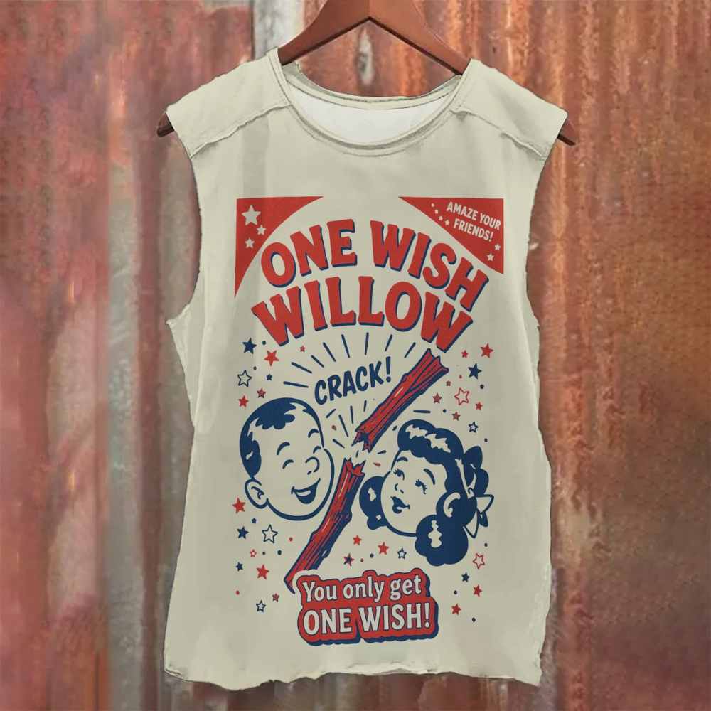 Vintage Retro Cartoon Kids Wish Stick Graphic Printed Tank Top