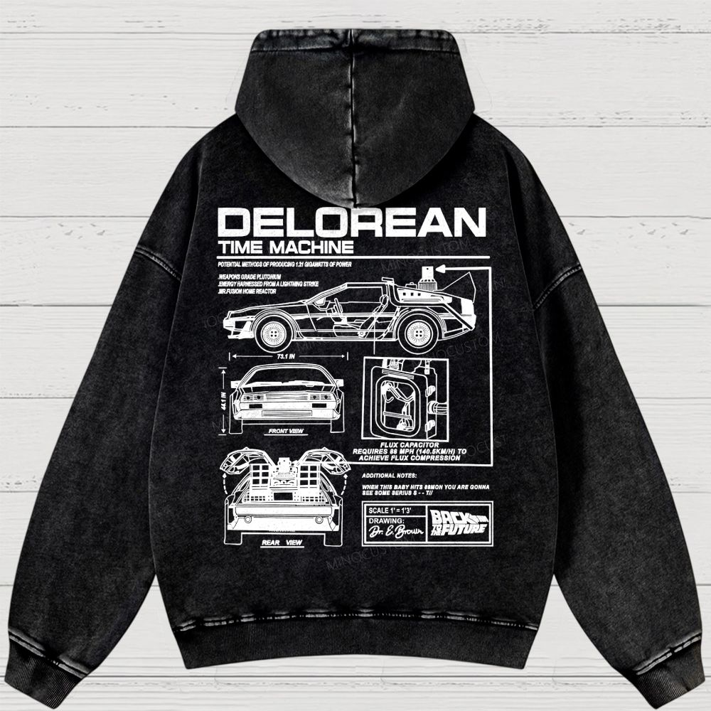 Retro Future DeLorean Time Machine Vintage Washed Hoodies 