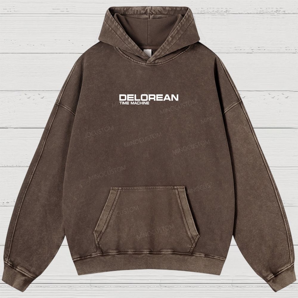 Retro Future DeLorean Time Machine Vintage Washed Hoodies 