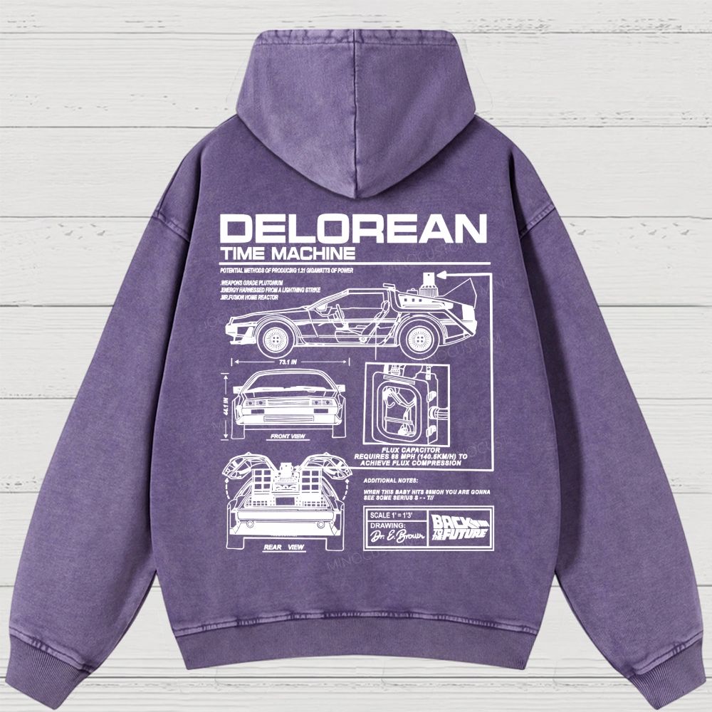 Retro Future DeLorean Time Machine Vintage Washed Hoodies 