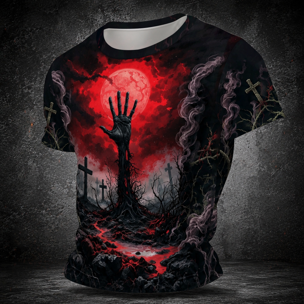 Blood Moon Graveyard Rising Hand Horror Men's  Vintage Short Sleeve T-shirt