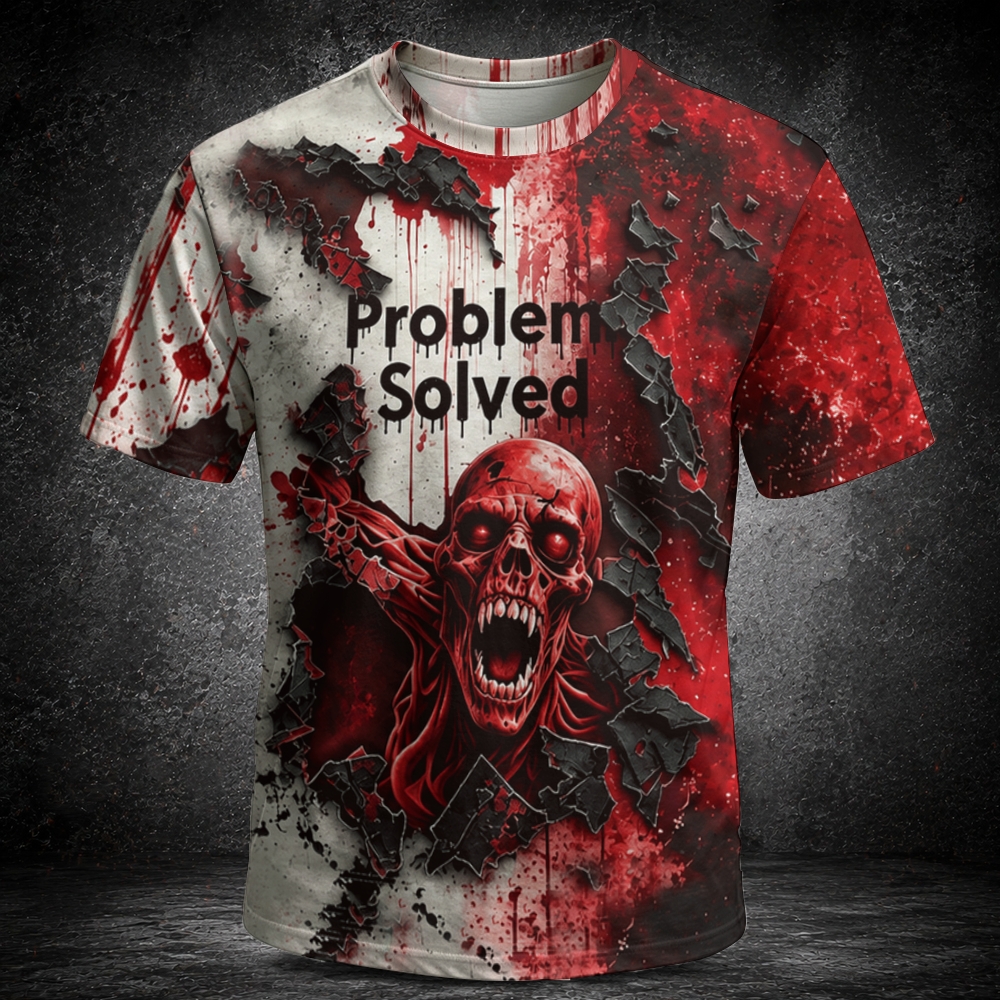 Torn Effect Skull Horror Text Men's  Vintage Short Sleeve T-shirt