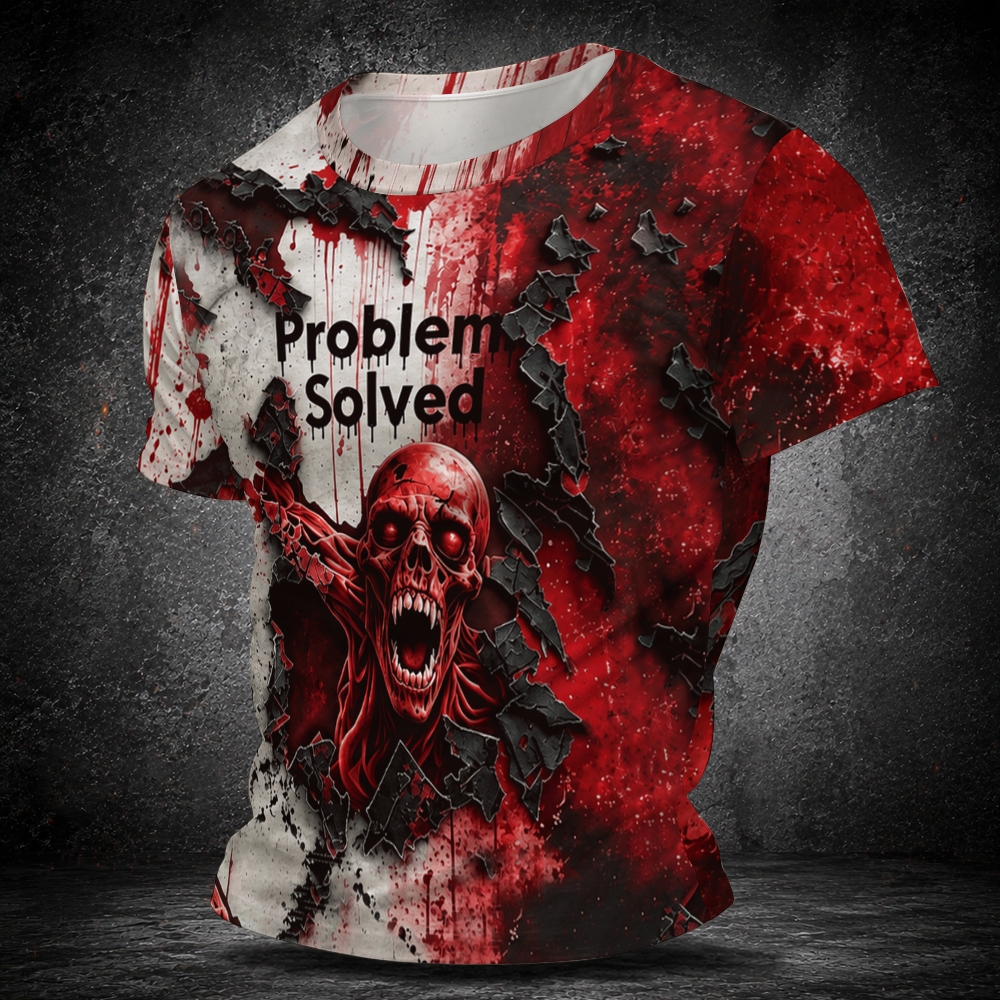 Torn Effect Skull Horror Text Men's  Vintage Short Sleeve T-shirt