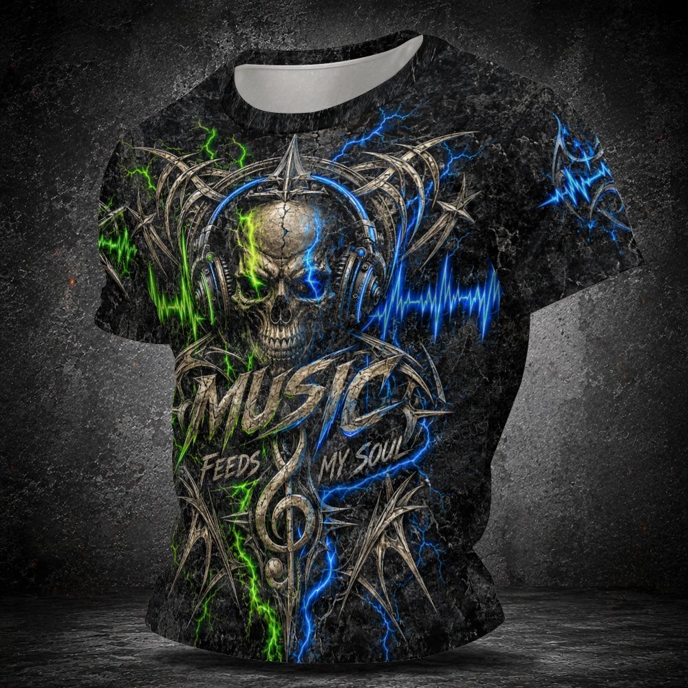 Men's "Cracked Skull" Headphones Short Sleeve T-shirt 